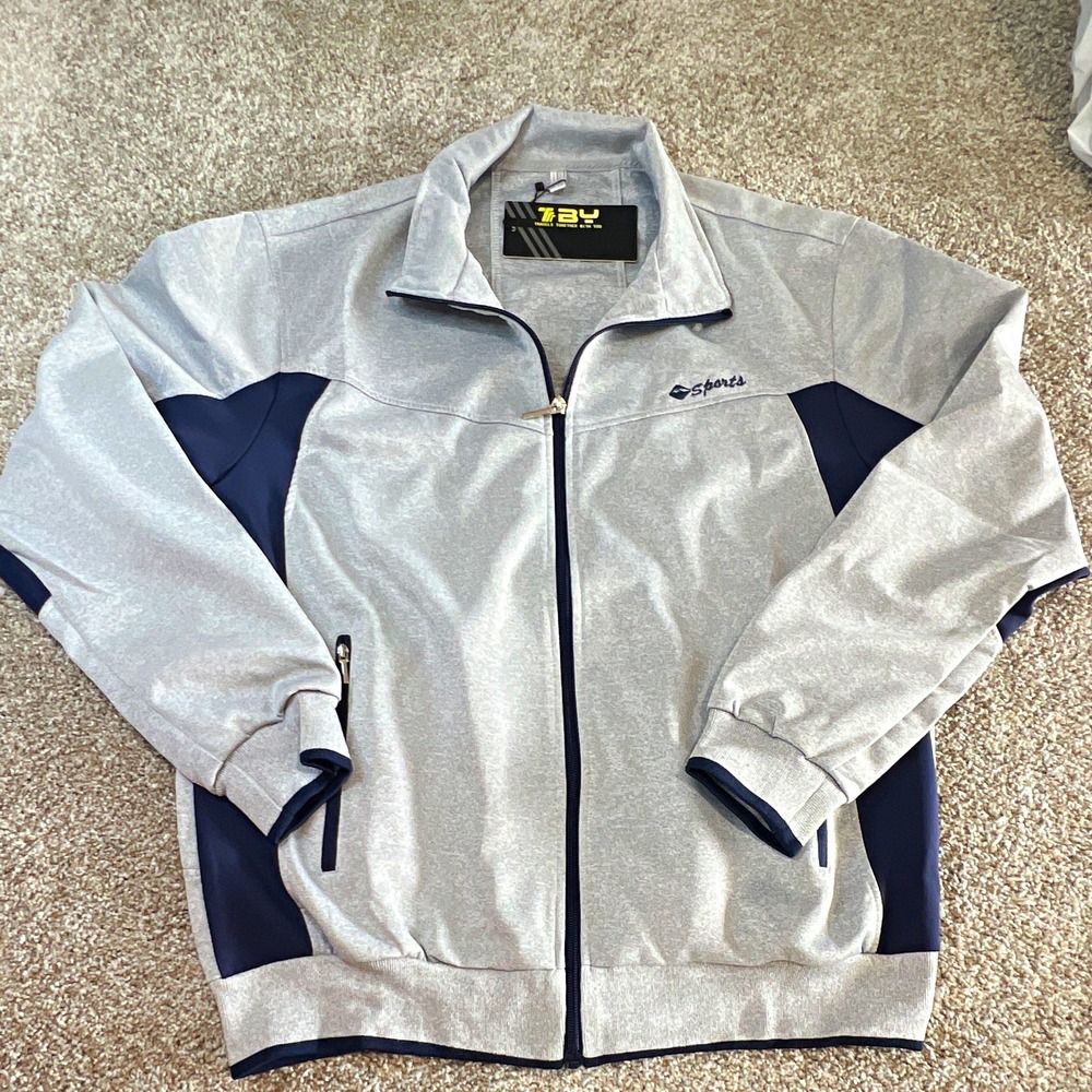 TBU Men's Track Jacket Full-Zip Gray/Navy Colorblock Zipped Pockets L